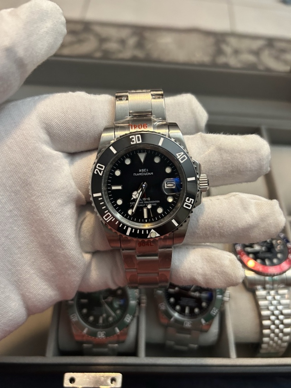 Stainless Steel Dive Watch with Black Dial